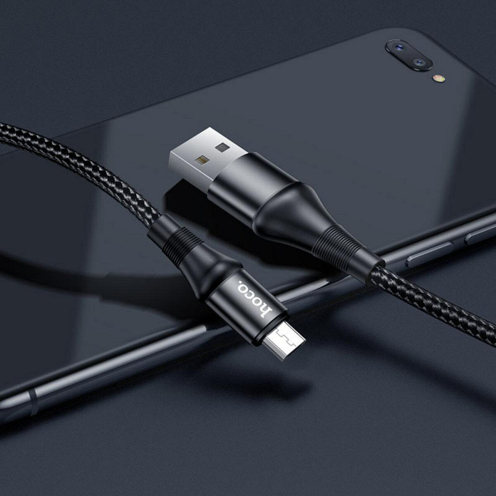 Кабель HOCO X50 USB - Micro 2.4A, 1m, нейлон, алюмінієві конектори, колір чорний 6931474734211 Одеса - фото 3