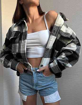 Жіноча тепла оверсайз сорочка в карту на ґудзиках кашемір Чорний Одеса