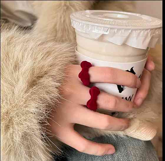 Бархатное кольцо с бантом бордовое, регулируемое Киев