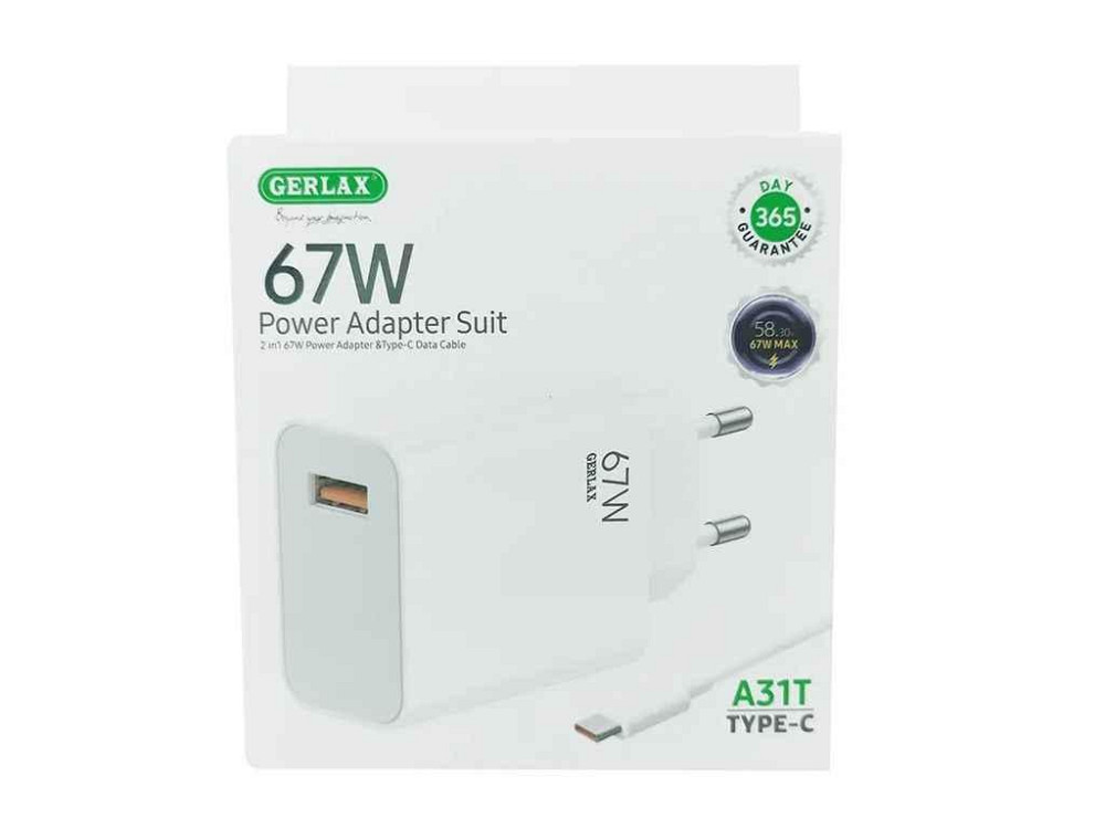 Мережевий зарядний пристрій Type-C A31T 1USB/67W/QC3.0 білий 1м ТМ GERLAX Київ - фото 1