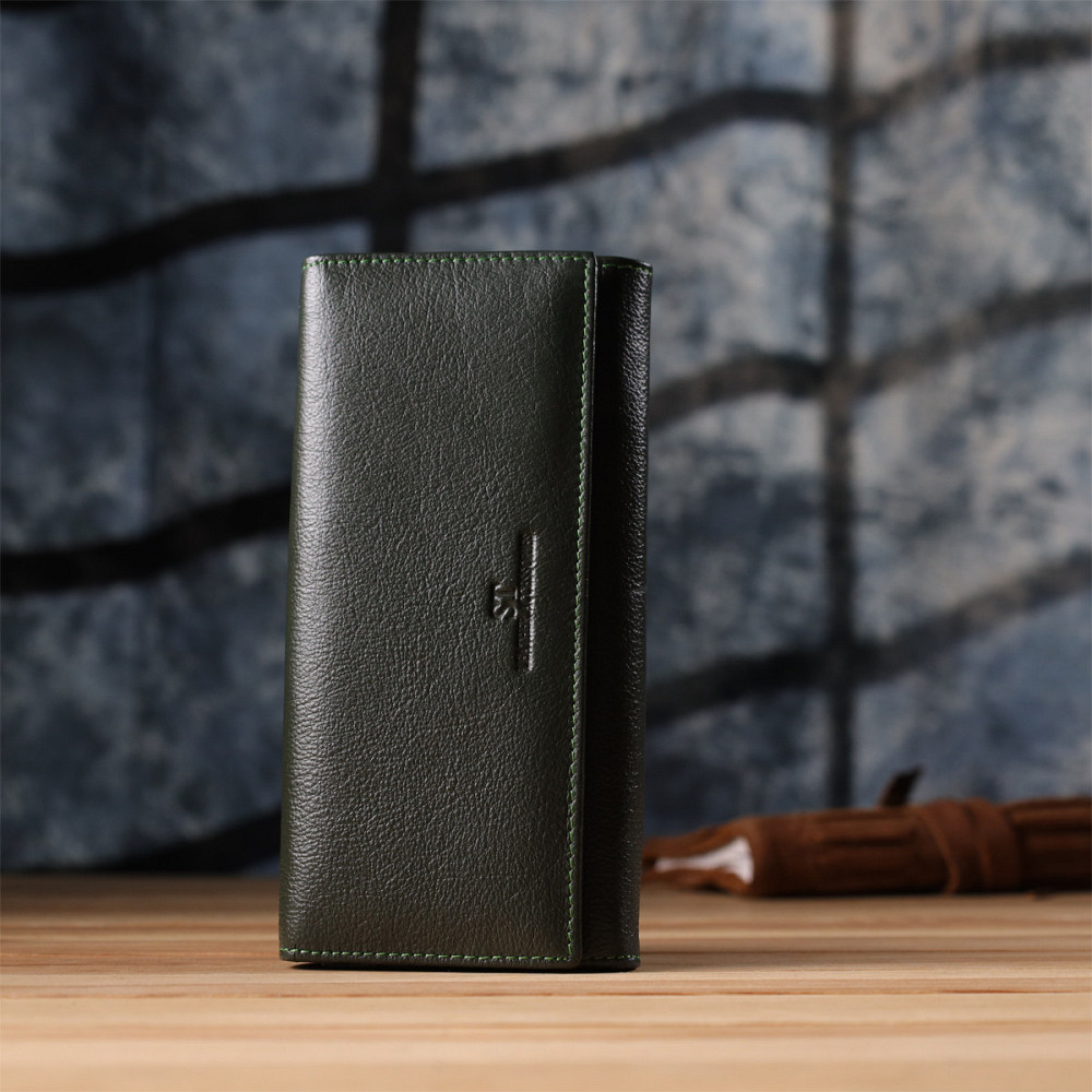 Стильний гаманець у два складення з натуральної шкіри ST Leather 23066 Зелений Київ - фото 11