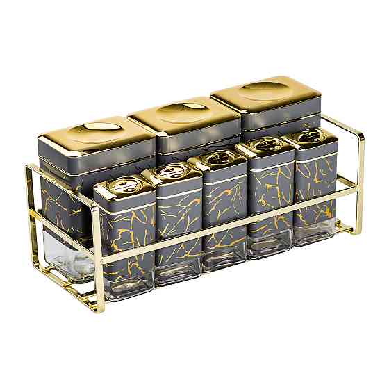 Yiwu Набір для приправ та спецій на підставці 8 штук з кришками Сірий HP-1366 Київ