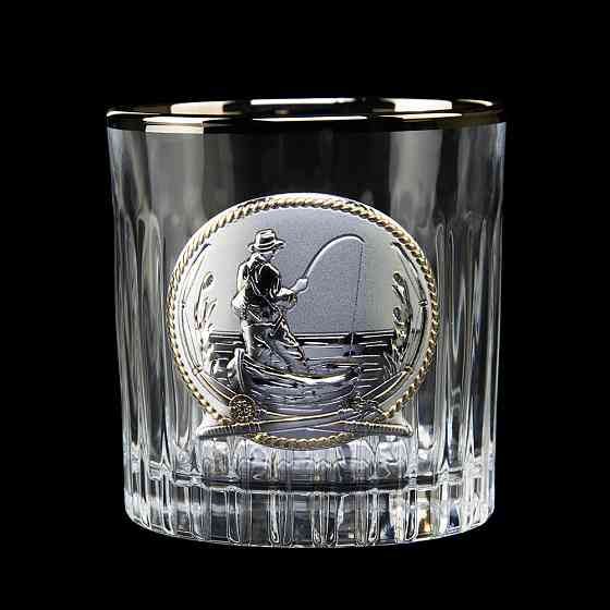 Набір для віскі “FISHERMAN” 6 келихів 360 мл, кришталь з платиною, зображення зі срібла з позолотою Рівне