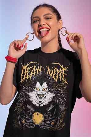 Футболка для хлопчика з аніме принтом Зошит смерті оверсайз (зріст від 165 до 180) Чорний AnimeJ0174m Дніпро