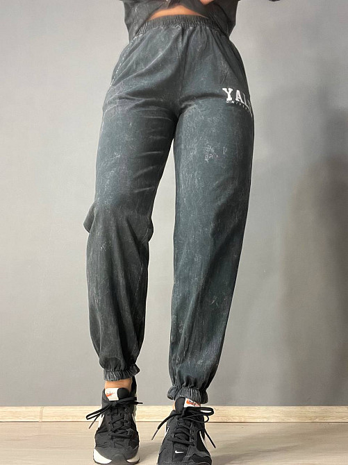 Костюм жіночий Coast Moda 4355 варений тай дай джоггери на резинці з футболкою з написом графіт, графіт, S Київ - фото 5