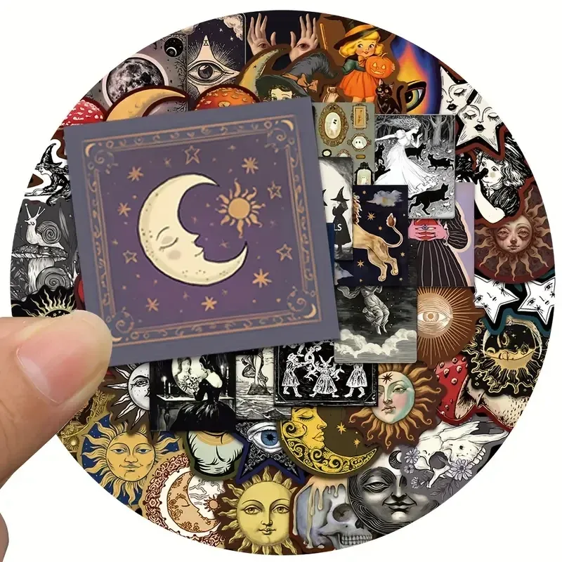 Набір готичних наліпок 50 шт – Сонце, Місяць, Зірки, черепи та містичні символи Київ - фото 6