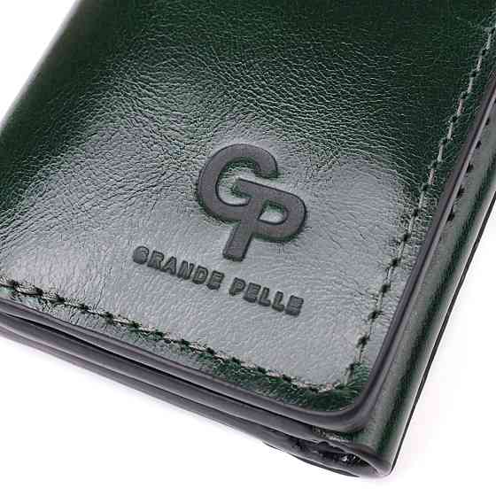 Відмінний гаманець у три складання з натуральної гладкої шкіри GRANDE PELLE 22944 Зелений Київ