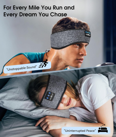 Бездротові навушники-пов'язка MUSICOZY Bluetooth 5.4 для сну та спорту, HD Stereo, 40 мм, до 14 годин, USB-C, сірі Київ