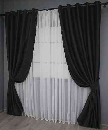 Комплект штор на люверсах VR-Textil Midnight № 1165ш 150х270 см 2 шт Чорний (37-0117) Київ