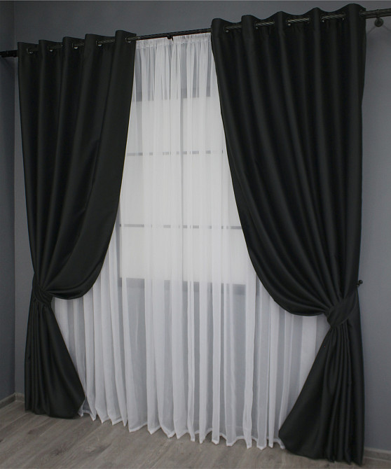 Комплект штор на люверсах VR-Textil Midnight № 1165ш 150х270 см 2 шт черный (37-0117) Киев - изображение 3