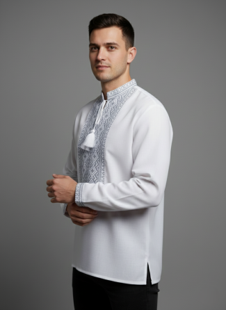 Чоловіча сорочка-вишиванка у етнічному стилі сірий орнамент Київ