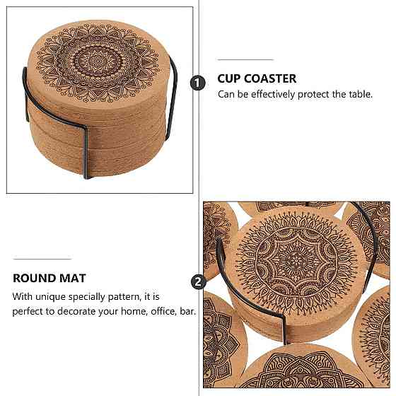 Набір круглих пробкових підставок під чашки RESTEQ з мандалами — 12 шт, 10 см, з металевою підставкою Київ