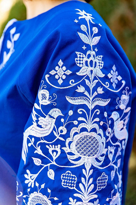 Вишиванка жіноча, лляна, з довгим рукавом, колір електрик, топ Київ - фото 4