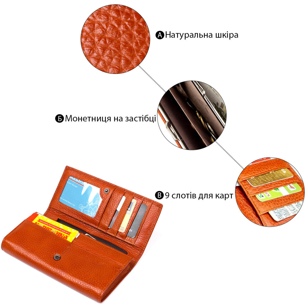 Кошелек горизонтальный со стразом женский кожаный BALIYA 18976 Оранжевый Киев - изображение 5