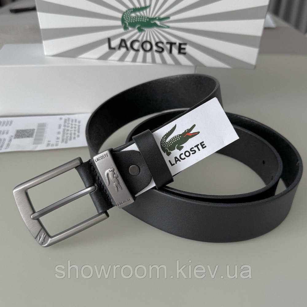 Мужской кожаный брендовый ремень Lacoste (996) черный Киев - изображение 2