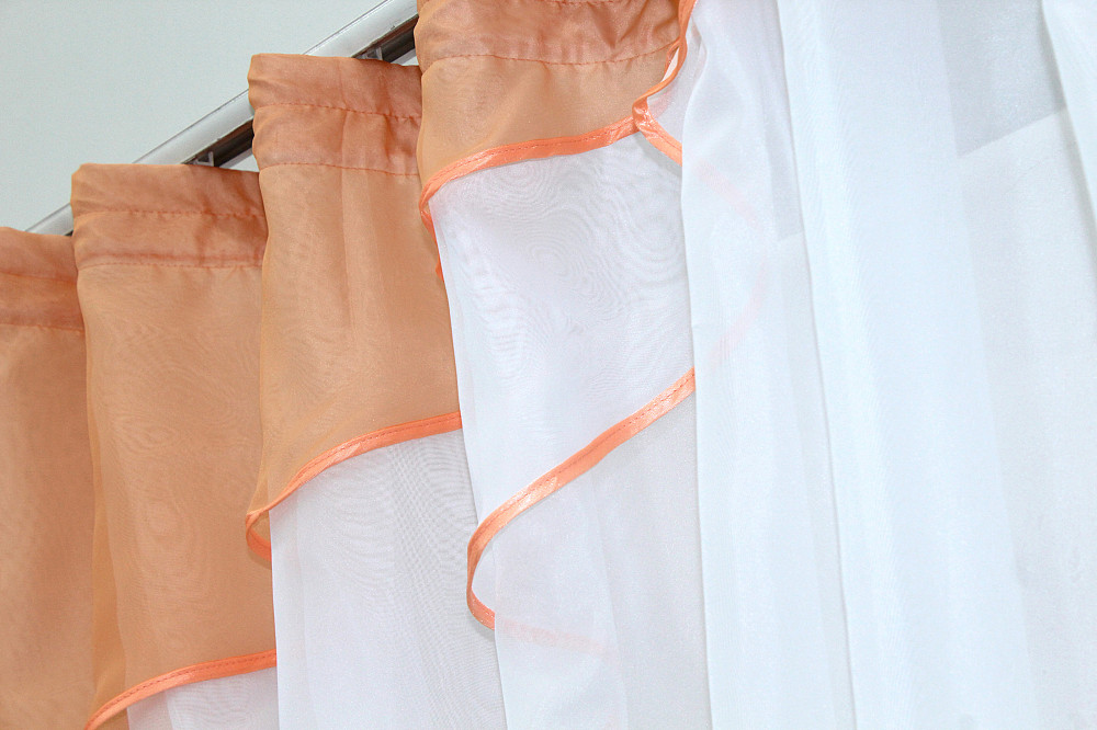 Кухонна занавіска VR-Textil № 114к ламбрекен і тюль персиковий з білим 280х170 см (52-0594) Київ - фото 4