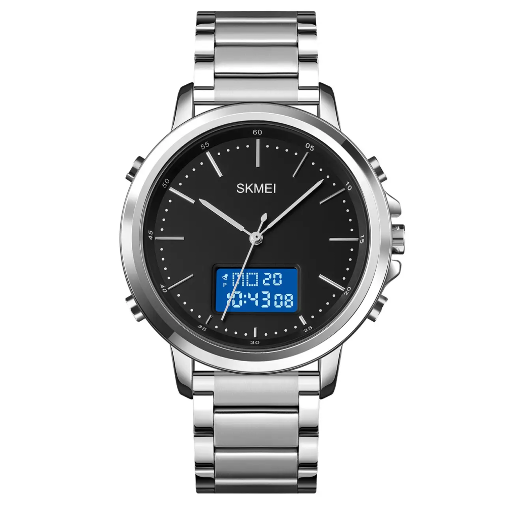 Чоловічий наручний годинник Skmei 1652 з металевим браслетом (Сріблястий з чорним) Київ - фото 2