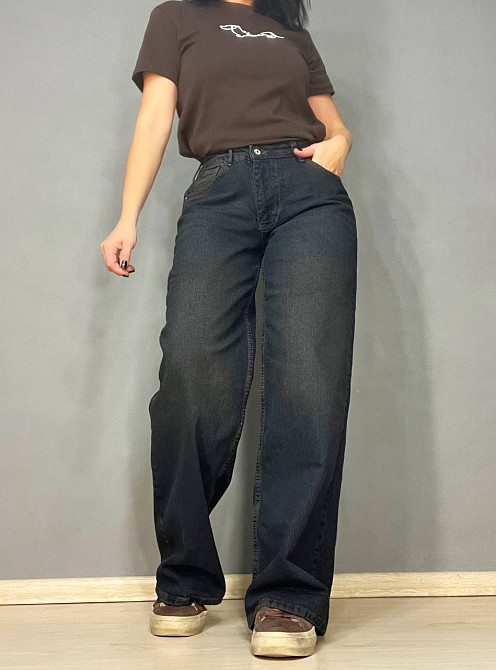 Джинси жіночі I8 55516 палаццо Baggy Straight fit рівні від стегна, синій з коричневим, 28, 28, 76 см, 110 см Київ - фото 1