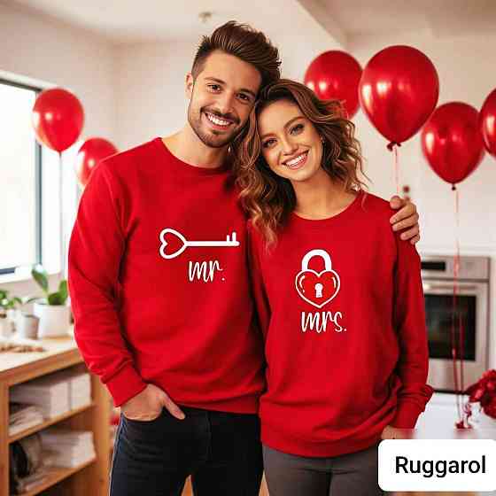 Парні новорічні світшоти "Mr. & Mrs. з ключем і замком" (червоні) Чернівці