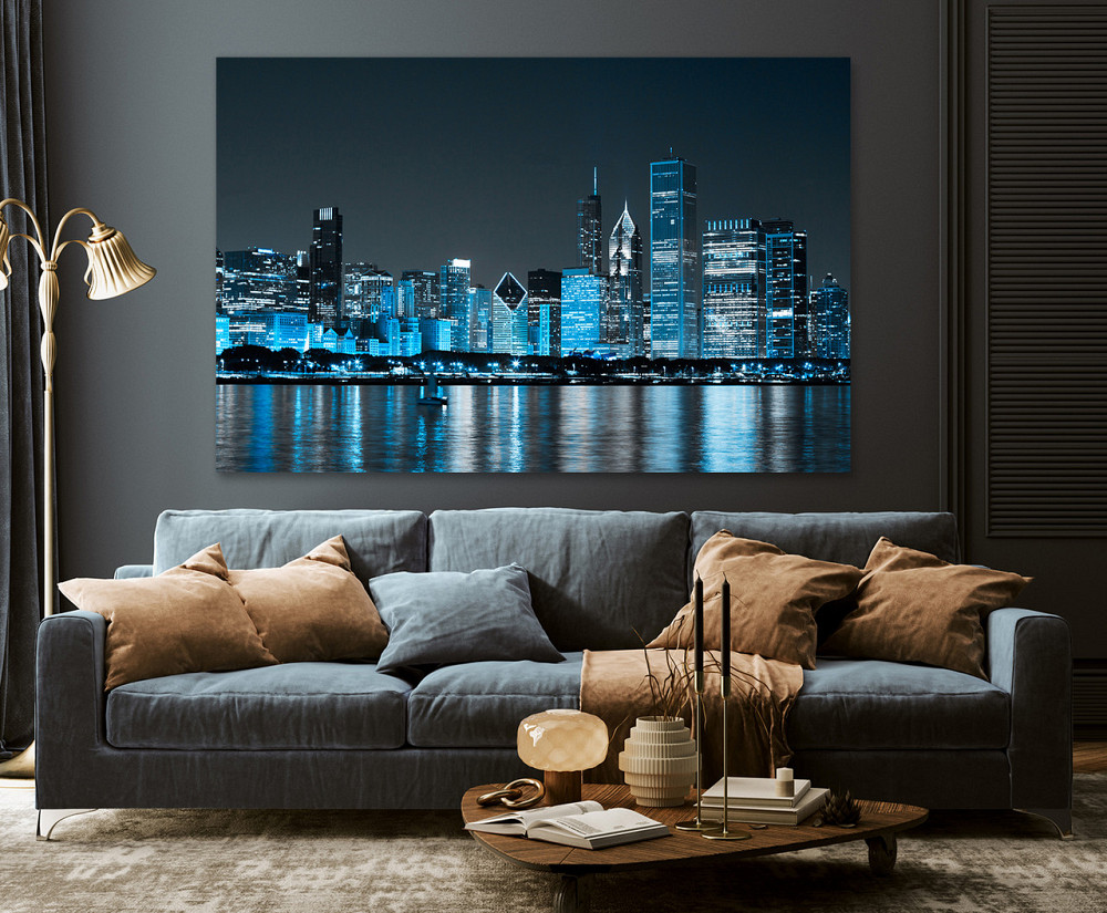 Картина полотно у вітальню / спальню      Нічне місто   MLP_237 ( 60х30см ) 40x80 см Київ - фото 3