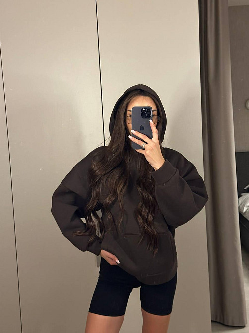 Жіноча повсякденне тепле худі вільного крою тринитка на флісі ПІН'Є Шоколад Одеса - фото 3