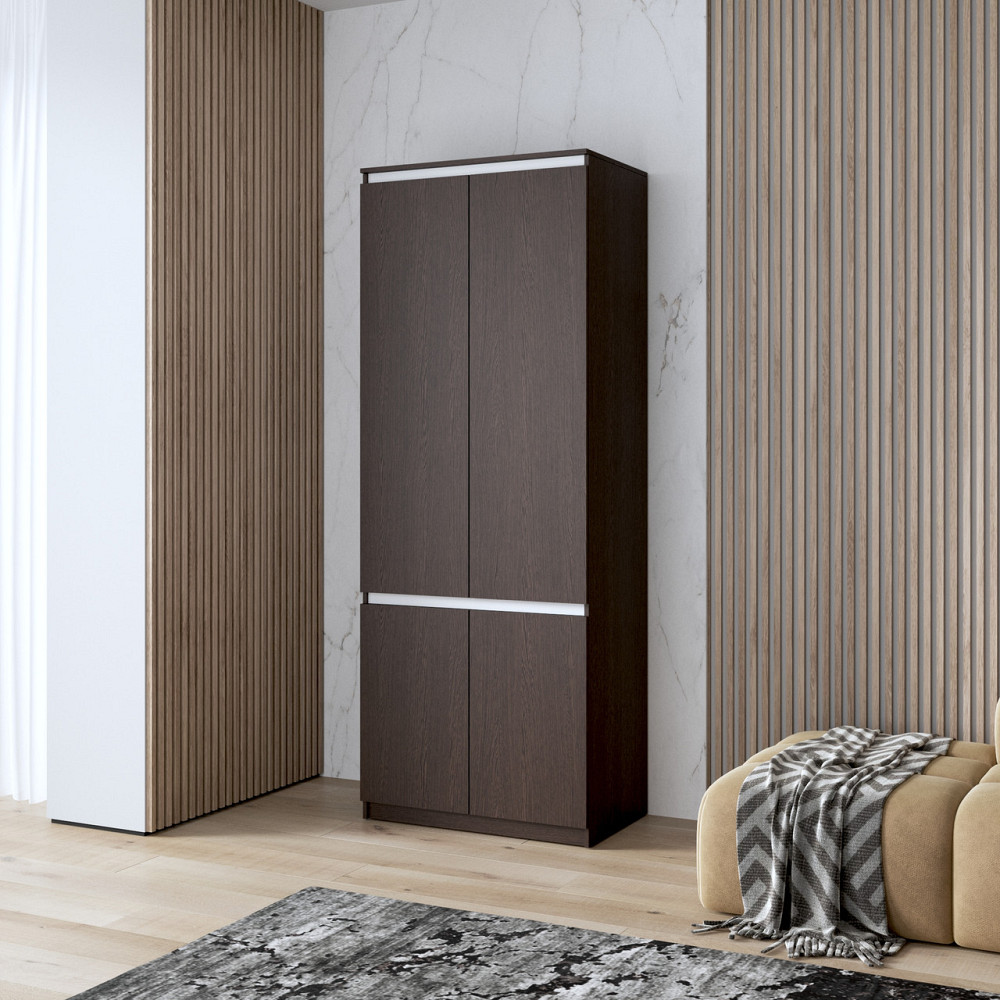 Шафа для одягу VAYS, з полицями, в спальню, сучасна, з фасадами без ручок R-24 Венге Темний-Білі планки Львів - фото 1