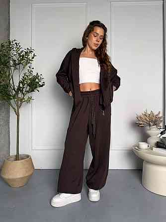 Женский стильный повседневный костюм двойка из качественной трехнитки диагональ Шоколад Одесса