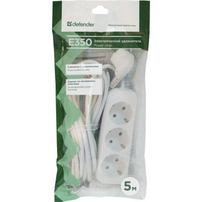 Сетевой удлинитель Defender E350 5.0 m 3 роз white (99223) Винница - изображение 4