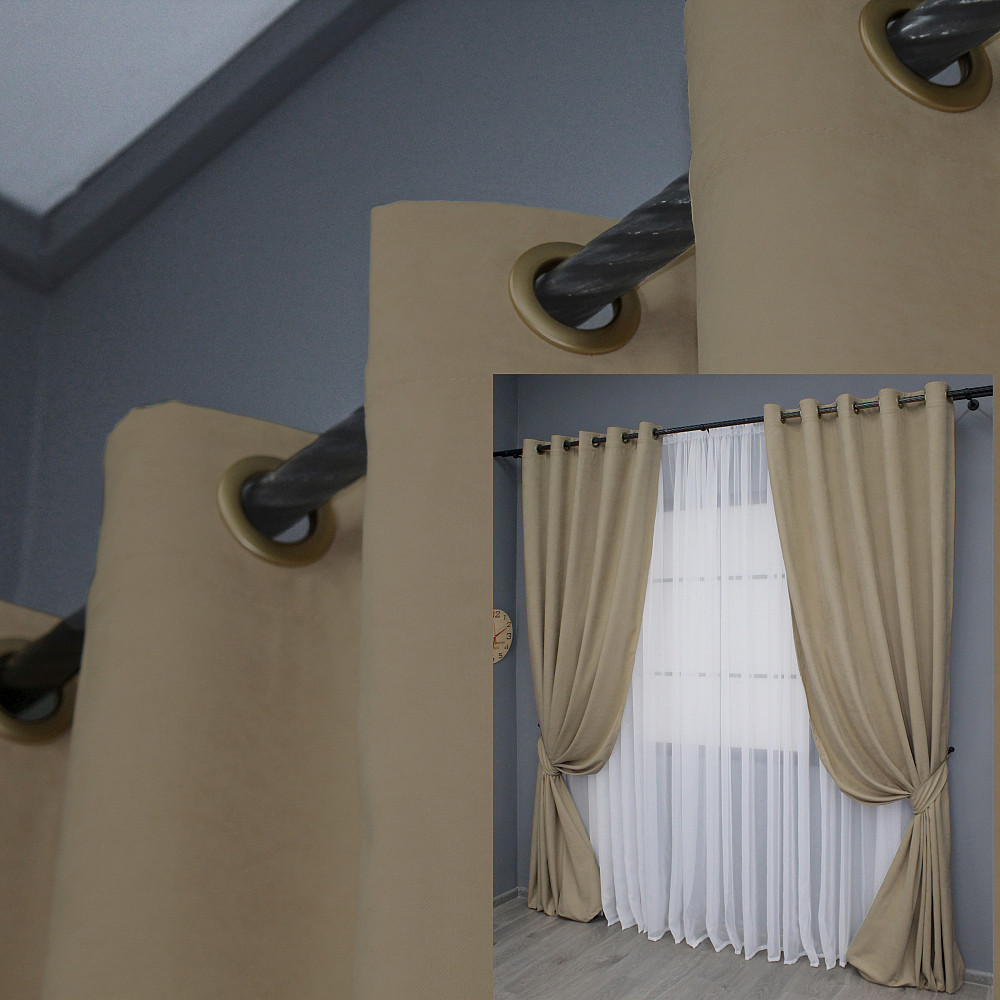 Комплект штор на люверсах VR-Textil Мікровелюр Petek YL № 1804 Капучино 150х270 см 2 шт (37-0270) Київ - фото 1