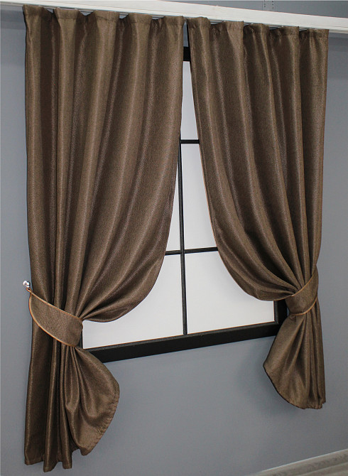 Комплект коротких штор VR-Textil Лен-блэкаут № 277ш 130х170 см 2 шт Коричневый (35-0037) Киев - изображение 2