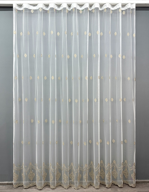 Тюль VR-Textil 1825т Грек-сетка с вышивкой и люрексом Молочный с капучино 300х270 см (40-171) Киев - изображение 2