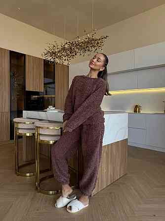 Жіноча затишна піжама-двійка: кофта та штани махра тедді Шоколадний, 42/46 Одеса