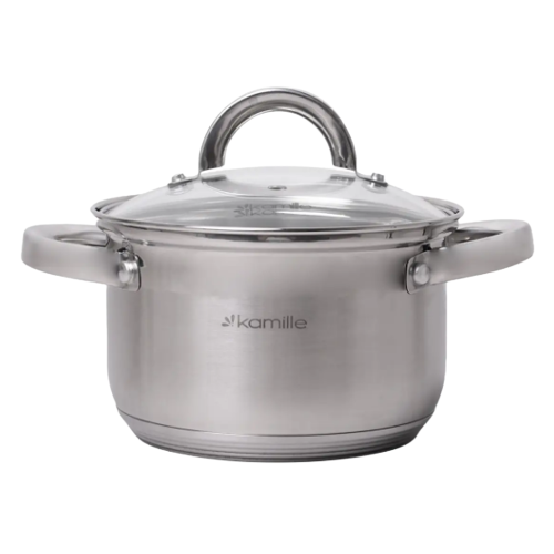 Каструля нержавіюча сталь 3,9л з кришкою порожнисті ручки 5620S KAMILLE Житомир