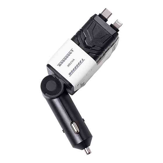 Автомобільний зарядний пристрій MECHA з висувними кабелями та портами USB/Type-C Білий HP-A1W Коломия