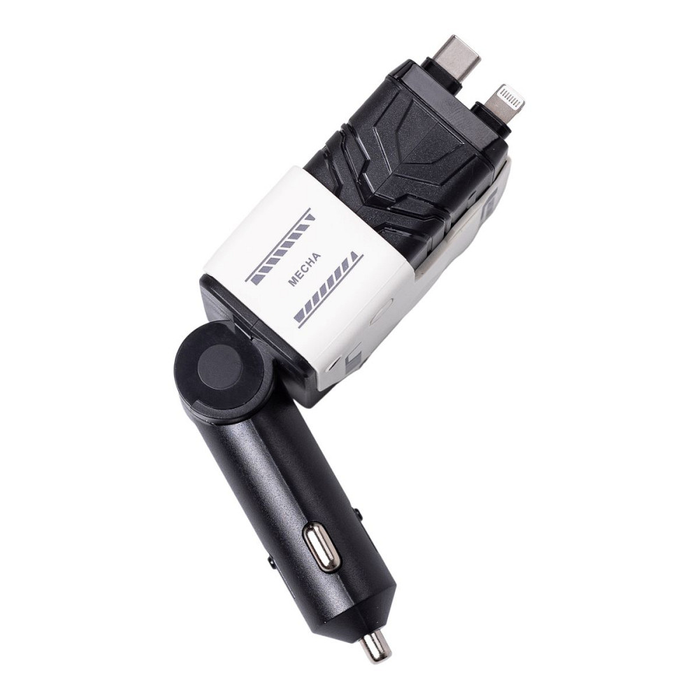 Автомобільний зарядний пристрій MECHA з висувними кабелями та портами USB/Type-C Білий HP-A1W Коломия - фото 4