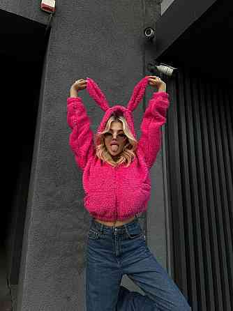 Жіноче плюшеве оверсайз худі з вушками на блискавці турецьке м'яке хутро Одеса