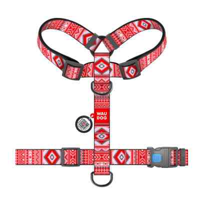 Шлей для собак WAUDOG Nylon анатомическая H-образная с QR-паспортом "Этно красный" пластиковый фастекс XL (323-0133) Винница