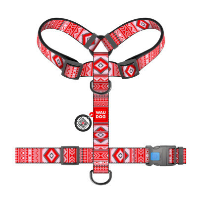 Шлей для собак WAUDOG Nylon анатомическая H-образная с QR-паспортом "Этно красный" пластиковый фастекс XL (323-0133) Винница - изображение 2