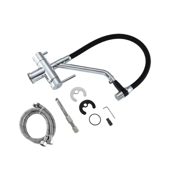 Змішувач для кухні з підключенням до фільтру GAPPO G4398-80 та гнучким виливом, хром/чорний Київ