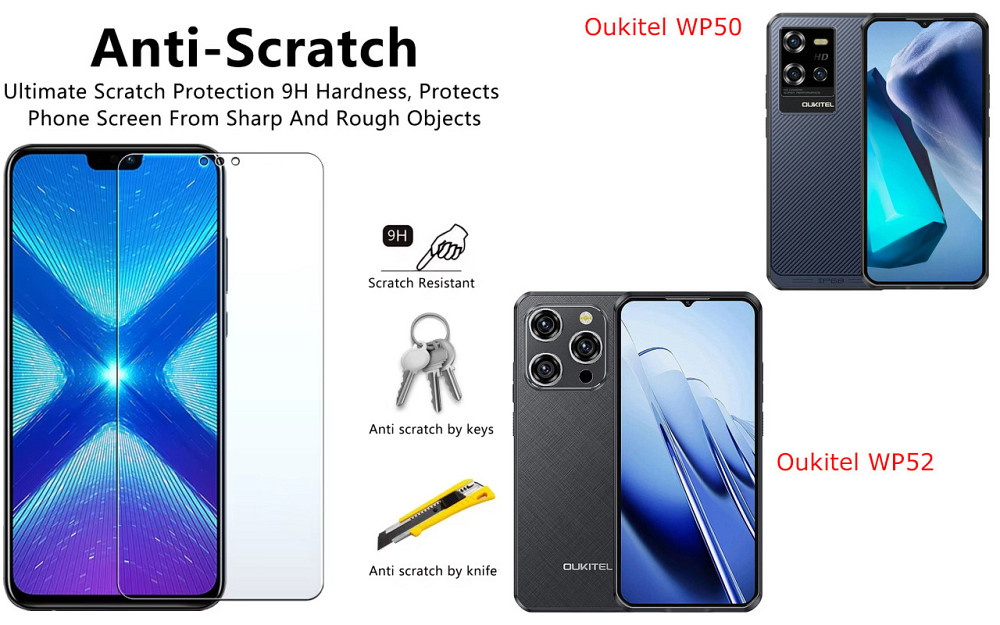 Захисне скло NeoGlass для Oukitel WP50, Oukitel WP52 – надпрозоре та стійке Київ - фото 1