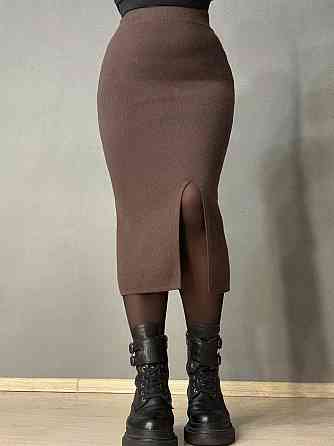 Спідниця жіноча My fashion 6808-80 в’язана з розрізом середня довжина, коричневий, one size Київ