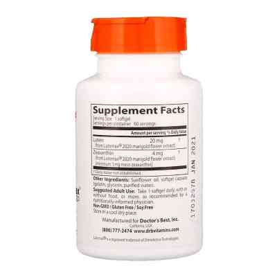 Амінокислота Doctor's Best Лютеїн, Lutein with Lutemax 20 мг, 60 желатинових капсул (DRB00369) Вінниця