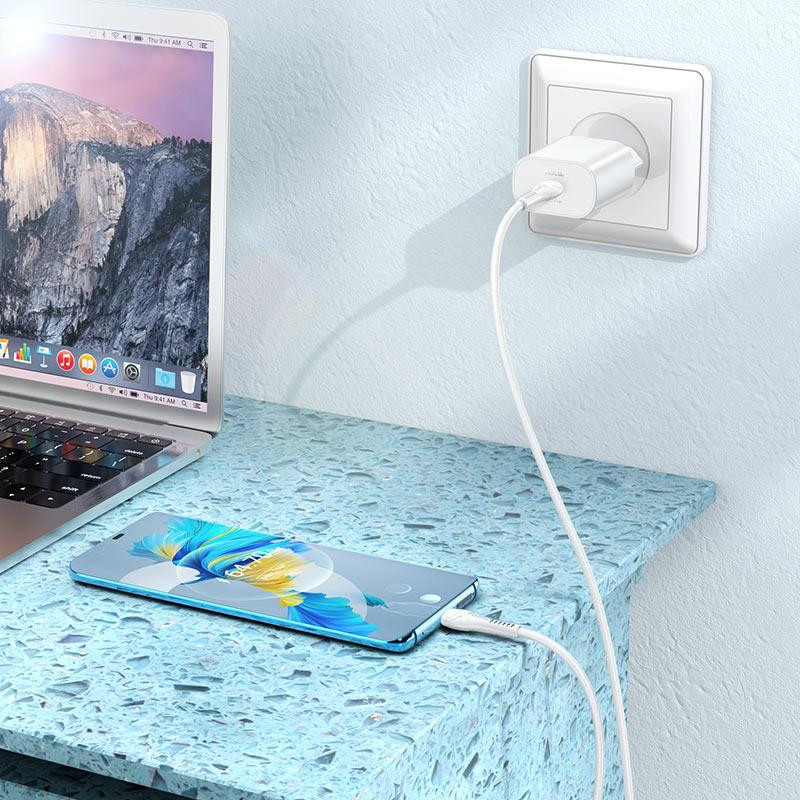 Мережевий зарядний пристрій з кабелем HOCO N22 Jetta PD25W charger set(Type-C to Type-C)(EU) White Одеса - фото 8