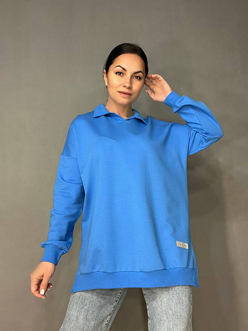 Свитшот женский My city 8054 удлиненный с воротничком разрезы по бокам оверсайз 48 , синий, 48 Киев - изображение 4