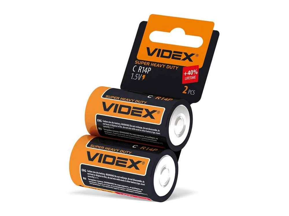 Батарейка солевая R14 2шт R14P/C SHRINK CARD /21155 ТМ VIDEX Solmir Киев - изображение 1