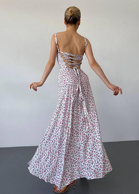 Женское романтичное платье макси на бретелях с разрезом штапель 42/44, Белый Одесса - изображение 5