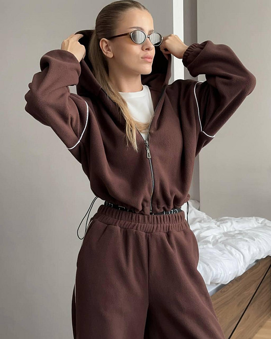 Жіночий теплий прогулянковий костюм : кофта і штани двосторонній фліс Одеса - фото 3