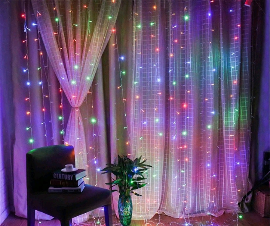 Гирлянда светодиодная Водопад 280 LED, прозрачный шнур 3х1,5 м (Мультиколор) с соединителем Винница - изображение 1