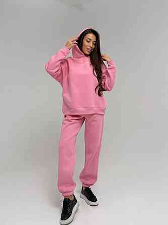Жіночий стильний спортивний костюм-двійка: худі + штани, тринитка Пен'є на флісі турція Рожевий, 46/48 Одеса