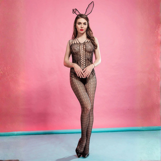 Еротичний бодістокінг з дрібної сітки, жіноча сексуальна білизна, універсальний розмір, зріст: 145–185 см, One Size чорний, 7020 Кам'янець-Подільський